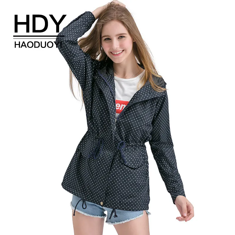HDY Haoduoyi 2018 осенне зимний Тренч пальто в горошек с эластичной резинкой на талии