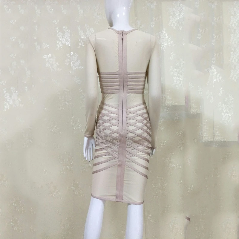 Новинка 2019 модное женское осеннее бежевое платье Сетчатое подиумное с длинным