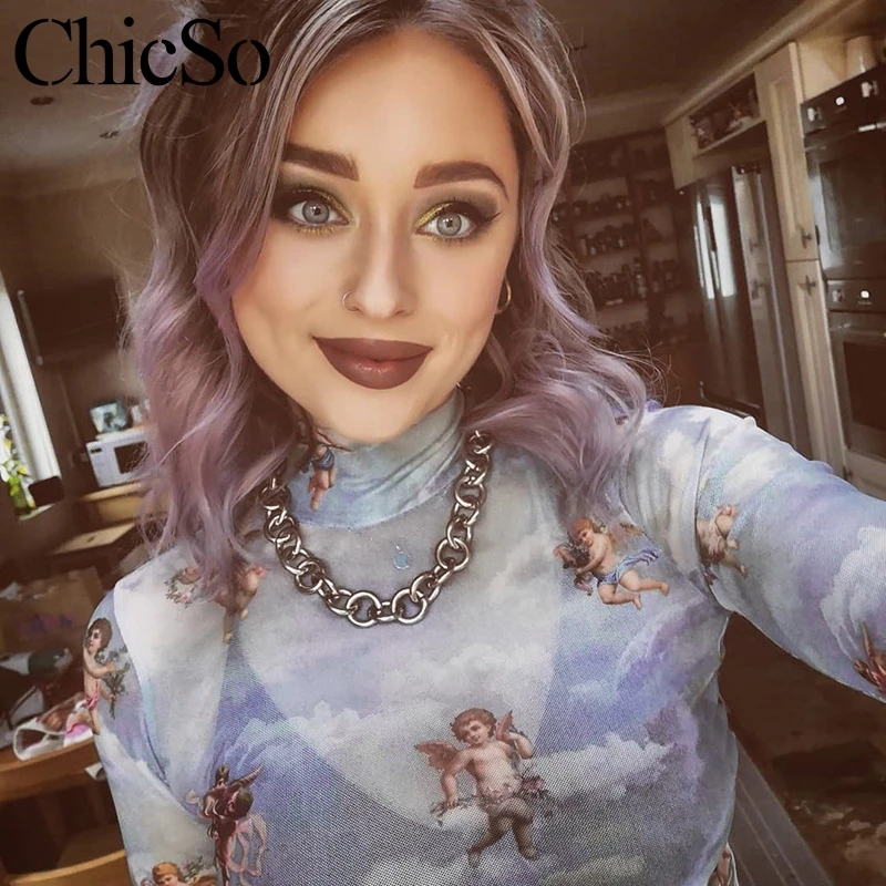 Блузка MissyChilli Angel женская прозрачная блузка с длинным рукавом и принтом|Блузки| |