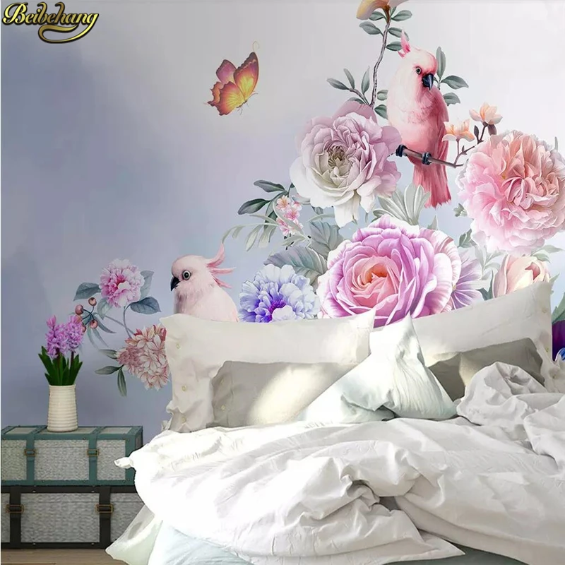 beibehang Custom photo Mural Wallpaper Large Wall paper Vintage rose parrot Painting Living Room Sofa Backdrop home improvement |