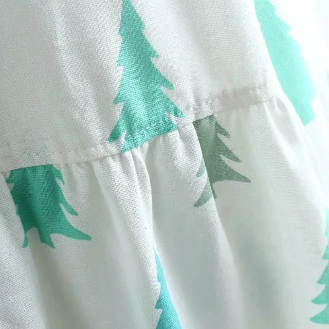 Свободные Мультфильм Дерево Печати женщины Dress Весна Длинные Рукава Хлопок