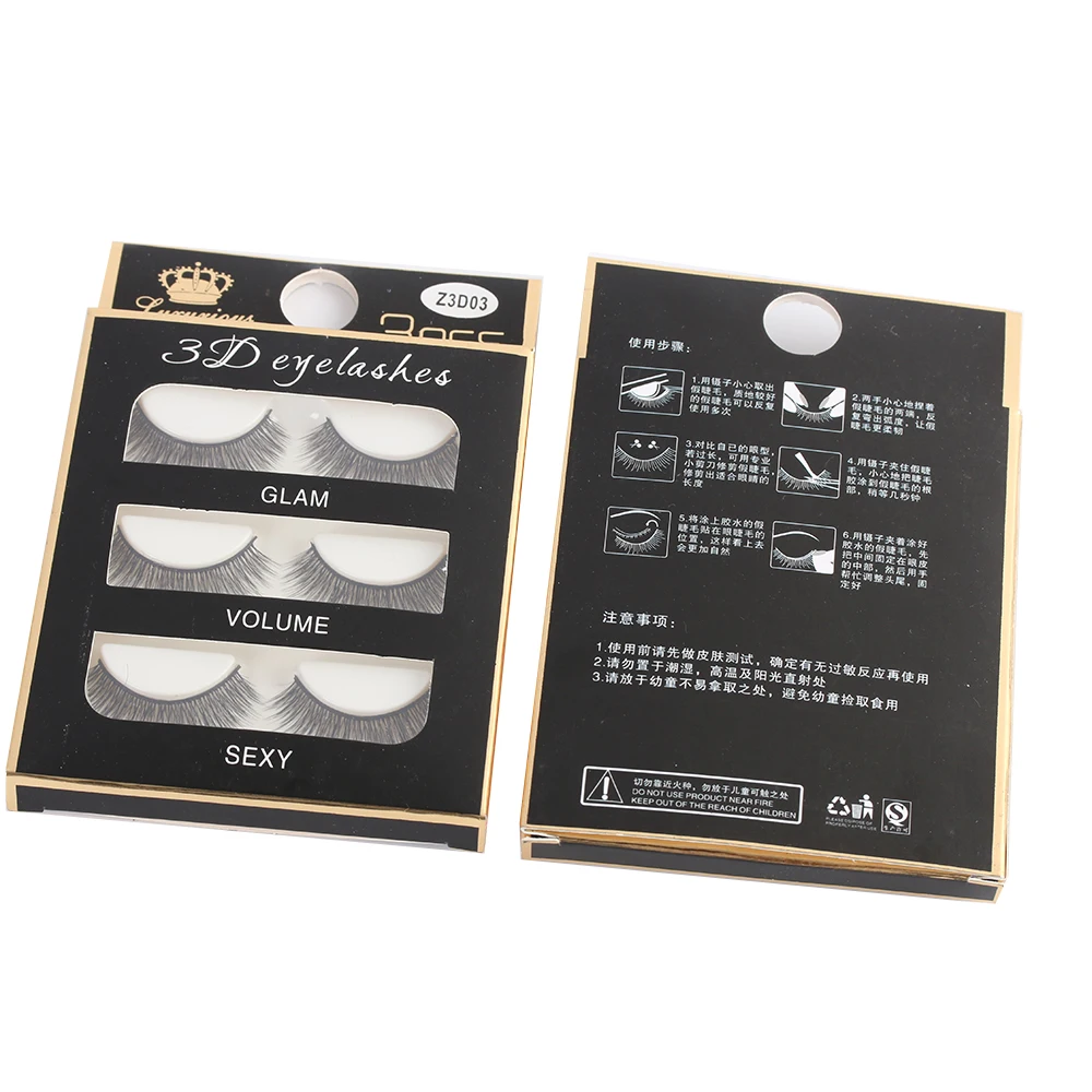 3 пары ручная работа толстые натуральные накладные ресницы с крестиком 3D