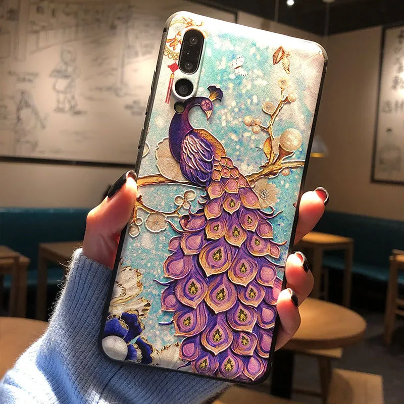 Purple Peacock Для huawei P30 Pro P20 Pro Nova 3 3i Honor 8X Max играть V10 вид V9 Коврики 20 20X10 9 V20 Примечание P10 чехол 3D рельефная Мягкая обложка чехол - Цвет: Purple Peacock