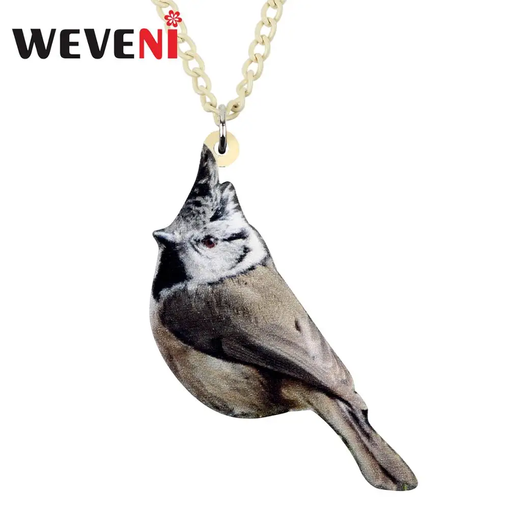 WEVENI Acrylic Novelty Brown Crested Tit Bird Necklace Pendant Chain Collar Fashion Jewelry For Women Girls Kids Birthday Gift | Украшения