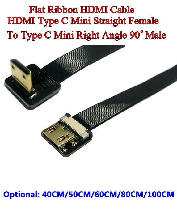 40/50/60/80/100 см ультра тонкий HDMI кабель прямой тип C Mini Female to Male UP угловой 90 градусов