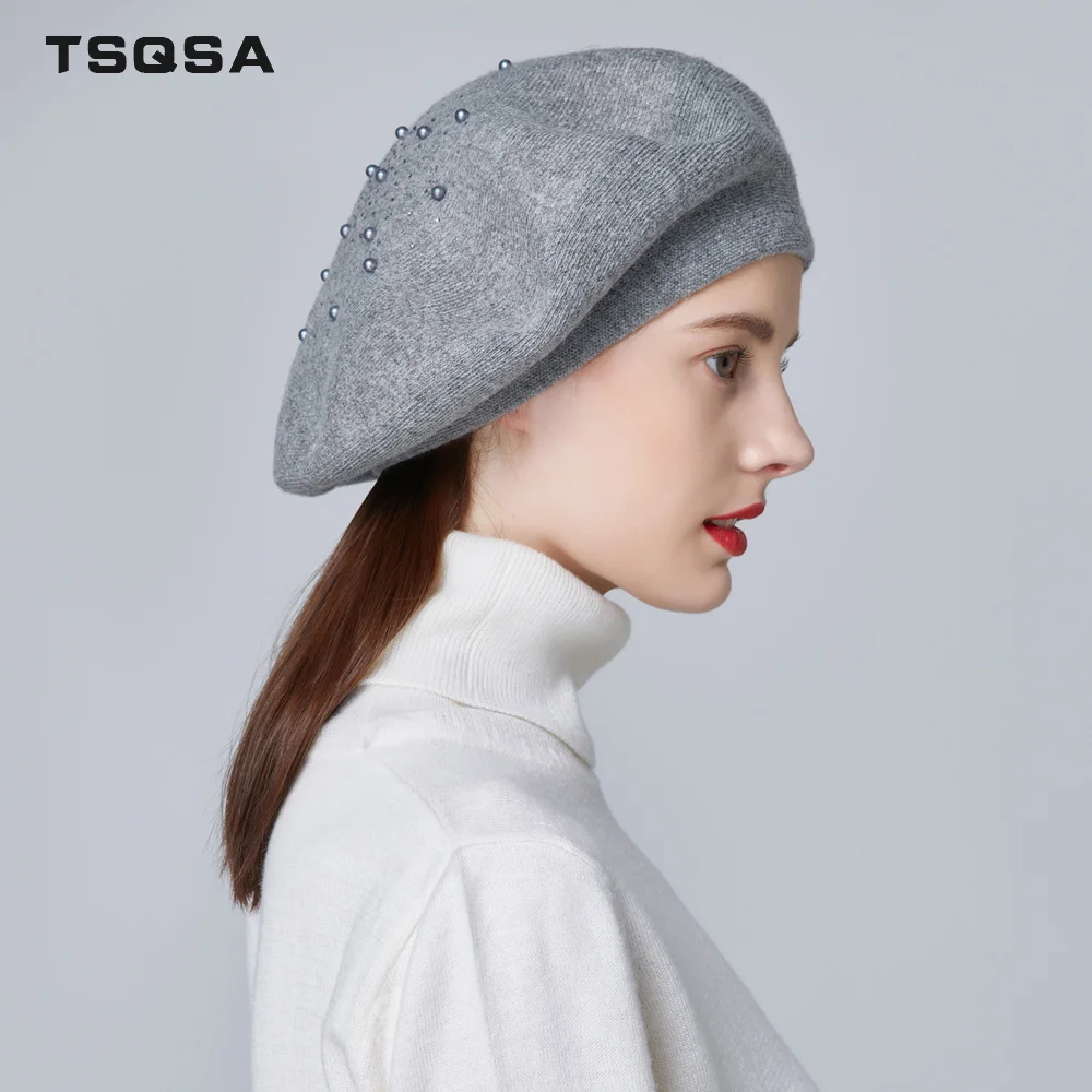 TSQSA Теплая Женская Шапка Новая Женская Шерстяная Вязаная Шапка Модная Сплошная Цветная Повседневная Женская Шапочка Beasines TAH1831