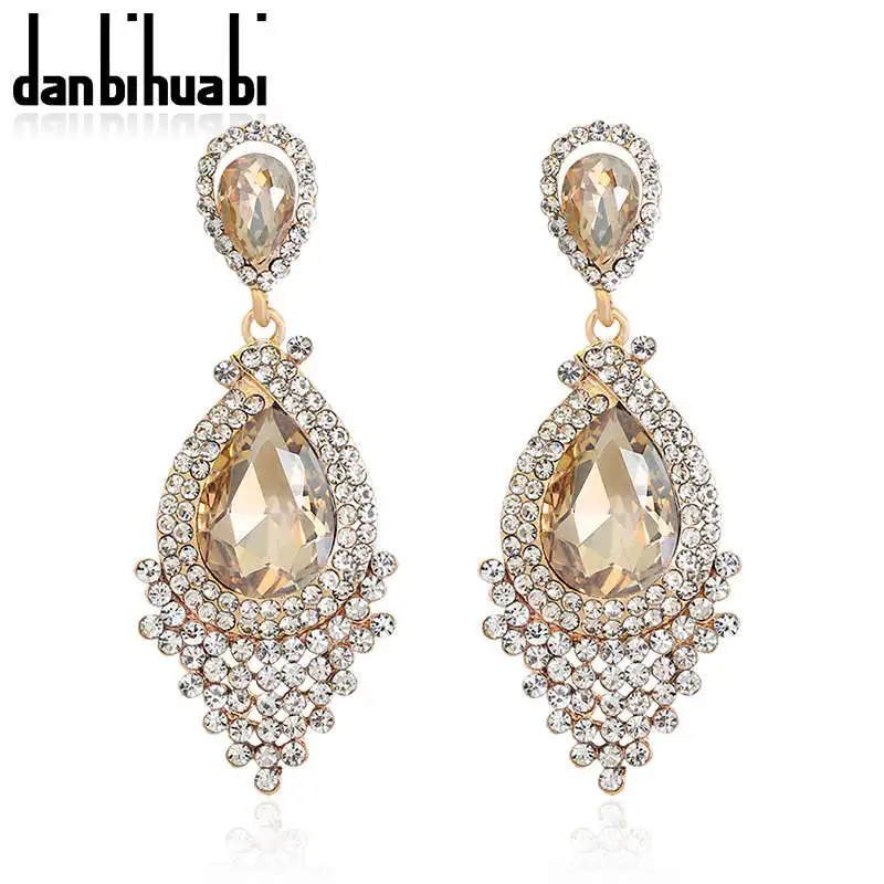 Danbihuabi, модные роскошные серьги, ювелирное изделие, брендовые, богемные, большие капли воды, серьги для женщин, хрустальные стразы - Окраска металла: B