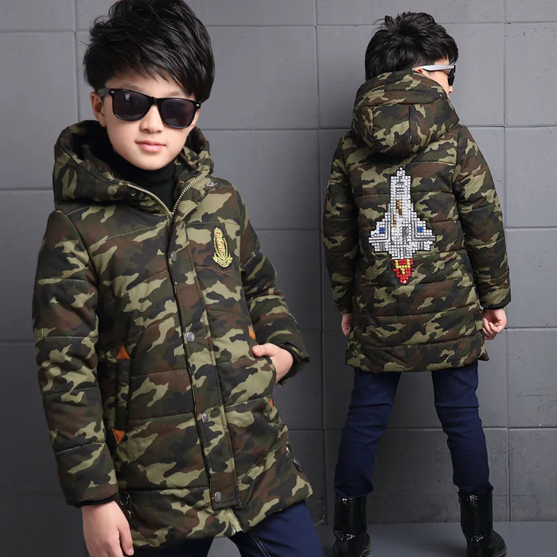 Winterjas jongen Boy winter down &amp parkascoat hooded cotton zipper fashion long Camouflage weight 0.7kg outerwear &ampcoats |