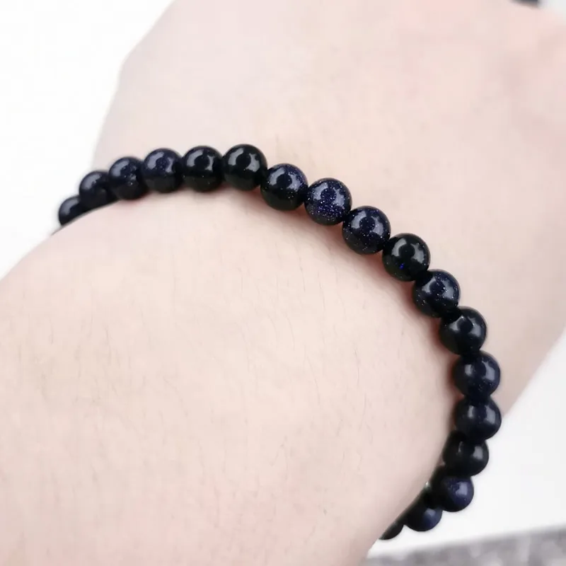 Blue sand stone Минималистичный 6 мм натуральный браслет для женщин и мужчин тигровый глаз розовый кристалл вулканический каменный Агат из бисера Йога стрейч браслеты - Окраска металла: Blue sand stone
