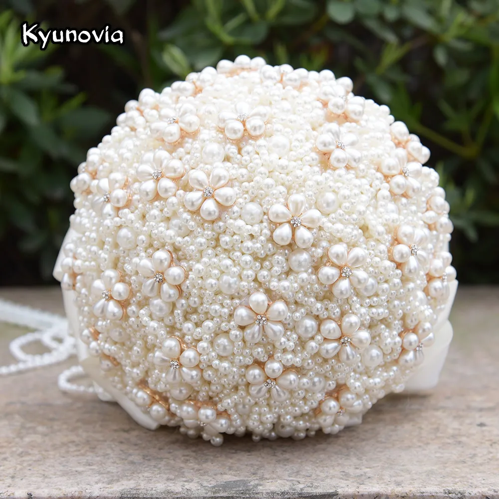 

Kyunovia Champagne Pearl Bouquet Wedding Brooch Accessories Ivory Bridal Holding Flowers Beaded Brides Bouquet Wedding FE46