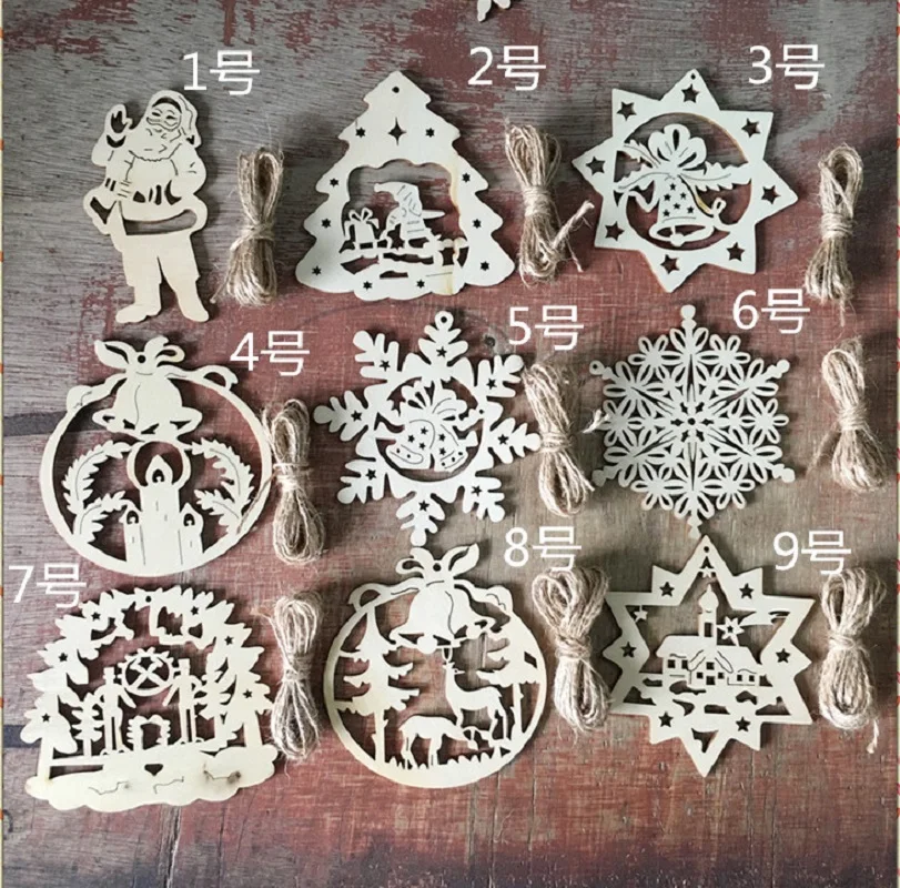New Style 10PCS Creative Wooden Christmas Tree Ornaments Holiday Party Home Decorations Laser Cut Pendants |