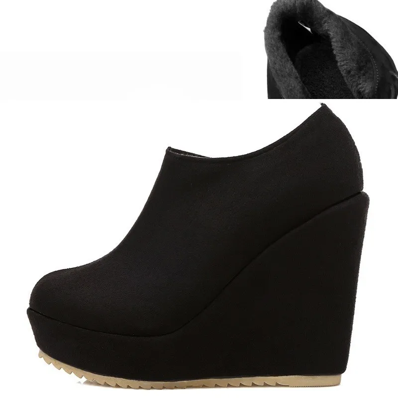Black Fur VIGOR/свежая обувь на платформе; женские туфли-лодочки на танкетке 11 см; сезон осень; Женская Весенняя обувь; зимняя обувь; туфли-лодочки, увеличивающие рост; MY40 - Цвет: Black Fur