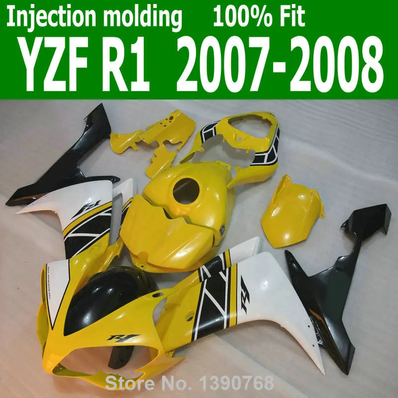 

Инжекторные Обтекатели для корпуса YAMAHA YZF R1 07, 2008, 08 (белый + желтый), комплект обтекателей + 7 подарков CQ120