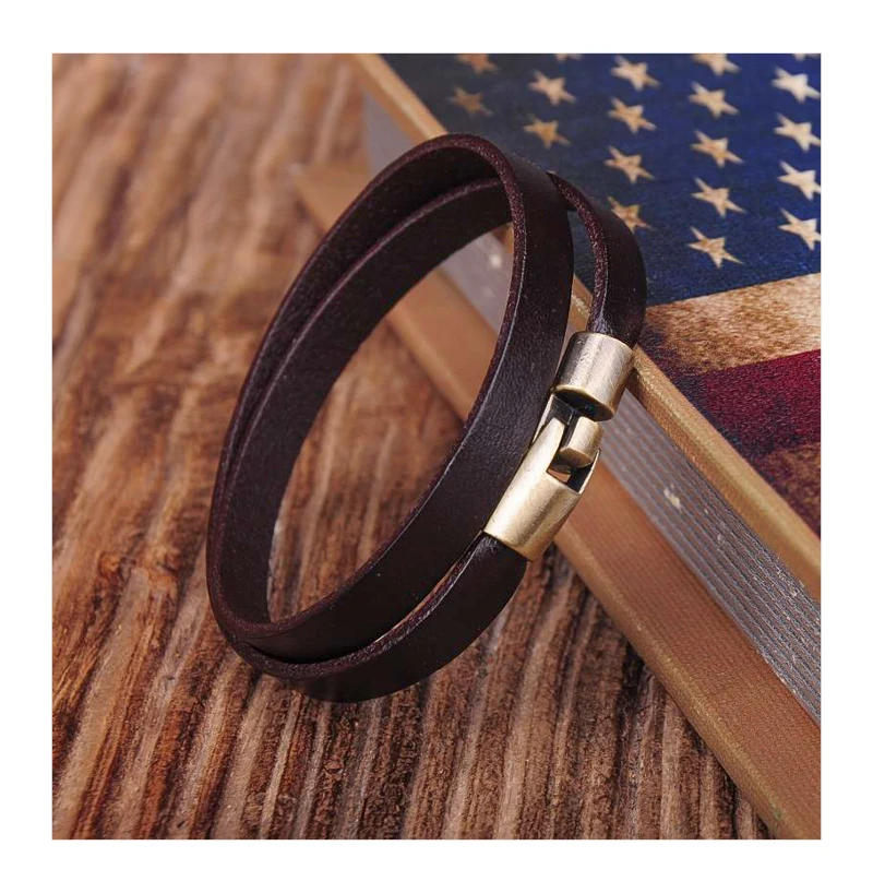 G334 коричневый сплав застежка Cool Double Wrap мужской кожаный наручный браслет новый