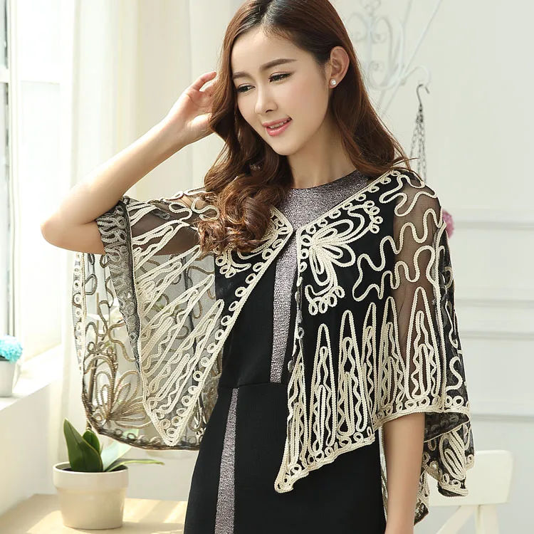 

Oversized Women Summer Lace Embroidery Flower Mesh Cardigan Shawl Feminino Elegant Thin Gauze See-Through Poncho Cape Jacket