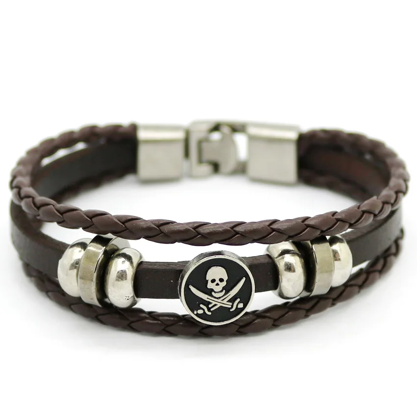 Men's Woven Bracelets 2016 Punk Rock Leather Buckle Zinc Alloy Fashion Casual Skull Bracelet Jewelry | Украшения и аксессуары