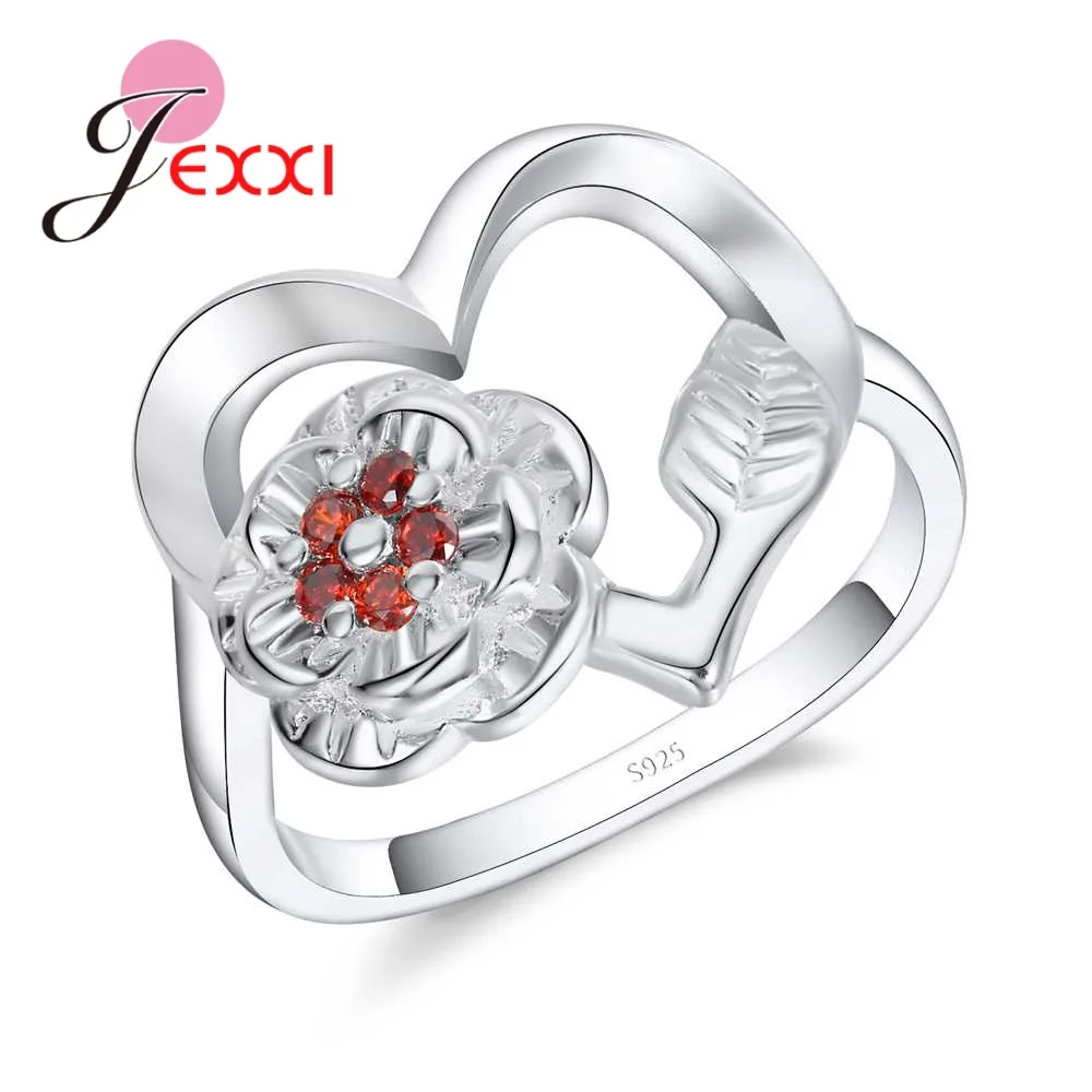 

Boho Jewelry Sweet Hollow Heart Rings Engrave Blossom Leaf Shape Fine 925 Sterling Silver Jewelry for Wedding Birthday