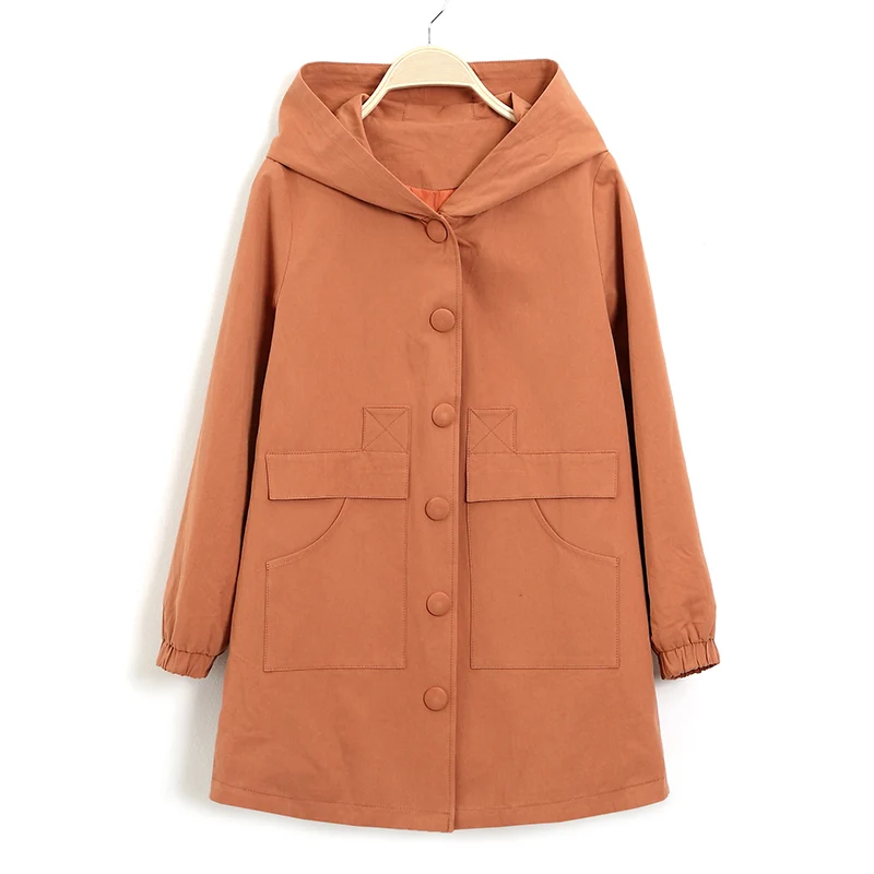 

Female Windbreaker 2020 Spring Autumn New Loose Women Medium long Hooded Overcoat Large size Solid Casual Cotton Trench Coat 5XL