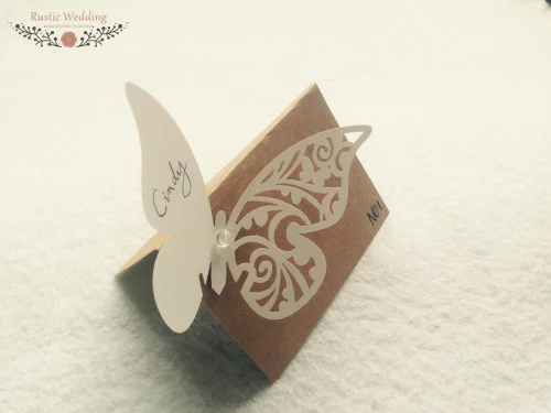 Набор из 25 Крафтовая Упаковка карты с бабочкой и акриловая салфетка для стола