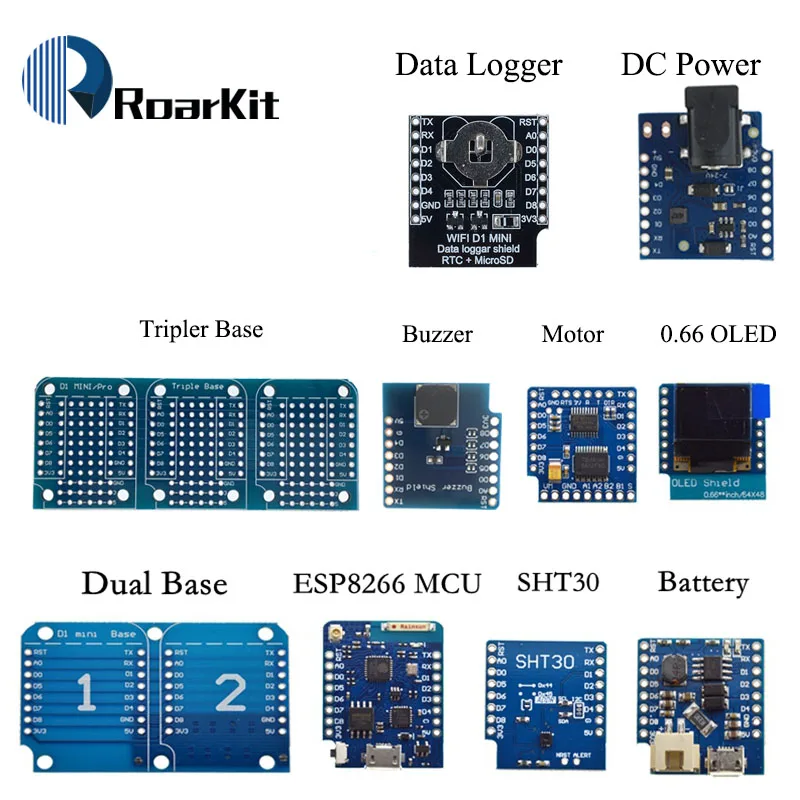 ESP8266 D1 Mini Pro WiFi NodeMcu щит регистратора данных DS1307 батарея 0 66 OLED DC мощный зуммер V1.0.0