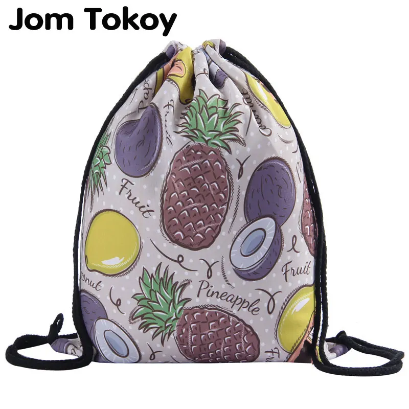 

Jom Tokoy new fashion girl drawstring Backpack 3D printing Fruits pattern travel softback Student mochila drawstring bag