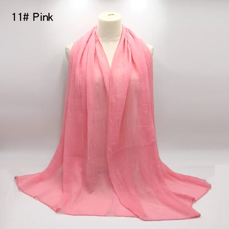 11 pink Женский хлопковый шарф, плиссированный, обжим, хиджаб, шаль, большой длинный шарф, мусульманский платок, тюрбан для обертывания, 180x90 см, 20 цветов - Цвет: 11 pink