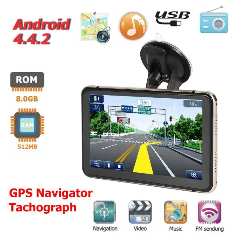 7-дюймовый Android 4 GPS навигатор Автомобильный видеорегистратор Sat емкостной экран