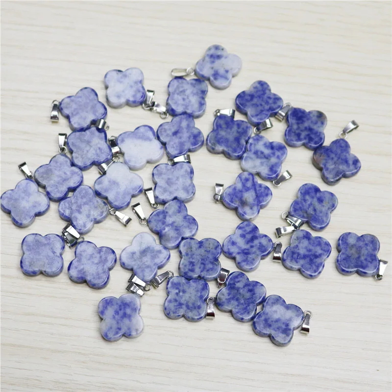 Sodalite stone Натуральный камень четырехлистный счастливый клевер Бусины Подвески для изготовления ювелирных изделий сплав кулон Браслеты Серьги DIY 50 шт - Окраска металла: Sodalite stone