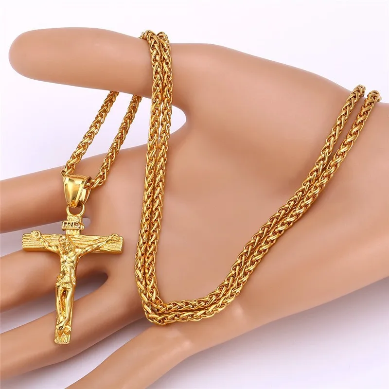 Cross Jesus Pendant Necklace Gold Silver Color Men Chain Christian Gifts Vintage Stainless Steel Jewelry For | Украшения и
