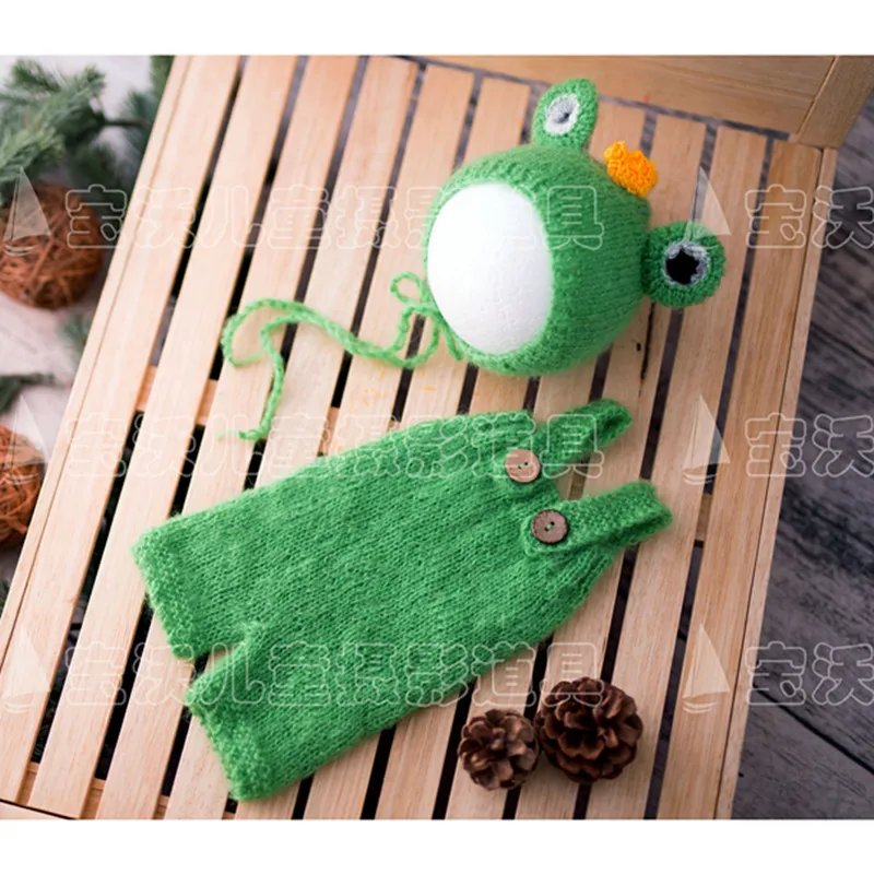 

Crochet knit bonnet toy set Newborn Mohair Romper pant Baby overall outfit Knitted baby hat and pant set Photography props