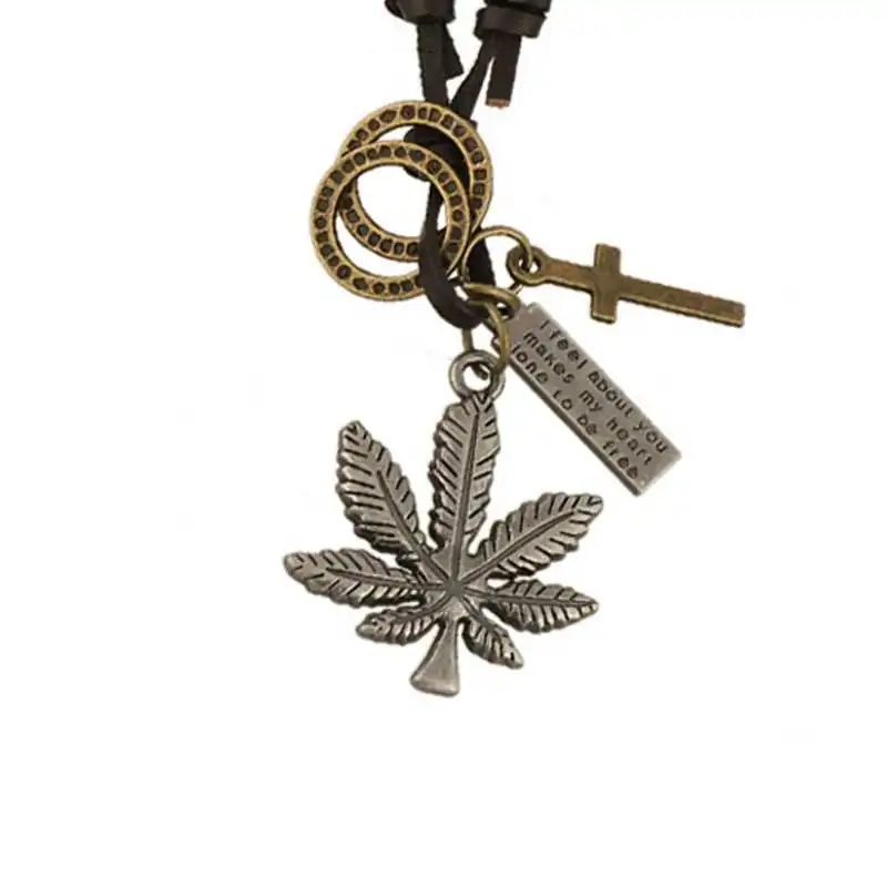 Ожерелье женское в стиле стимпанк с кулоном виде кленового листа|jewelry style|leather