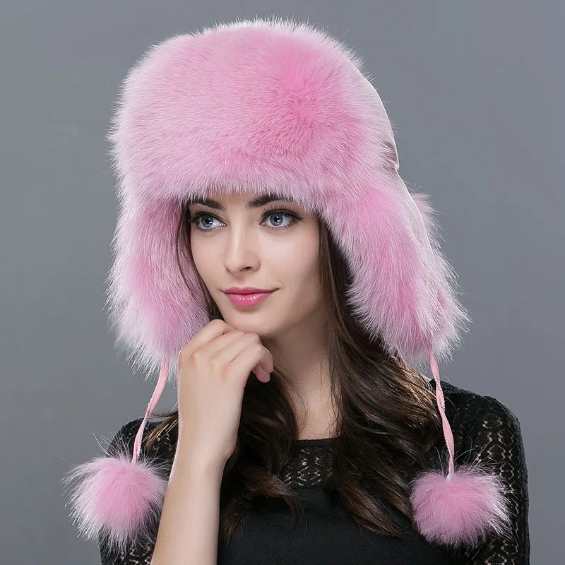 Зимние Для женщин меховая шапка 100% натуральный мех лисы резьбонарезной станок с
