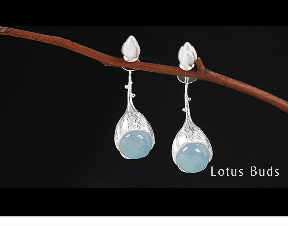 Lotus Fun реальные 925 серебро Природный камень ручной работы дизайнера Красивые ювелирные изделия Элегантный Лотос почки Длинные Висячие серьги для Для женщин