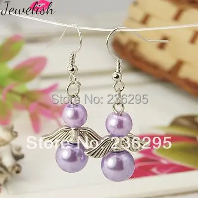 Lovely Angel Earring for Christmas Brass Hooks Lilac 45mm long | Украшения и аксессуары