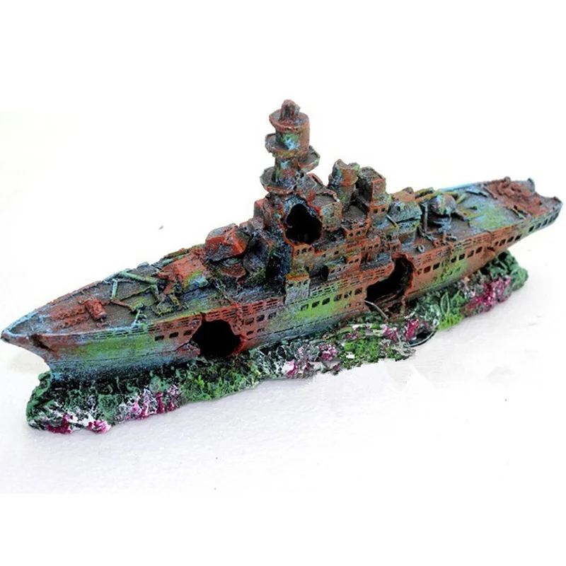 

Resin Damaged Navy War Boat Ship Wreck Fish Tank Ornament Cave Aquarium Decoration Landscape