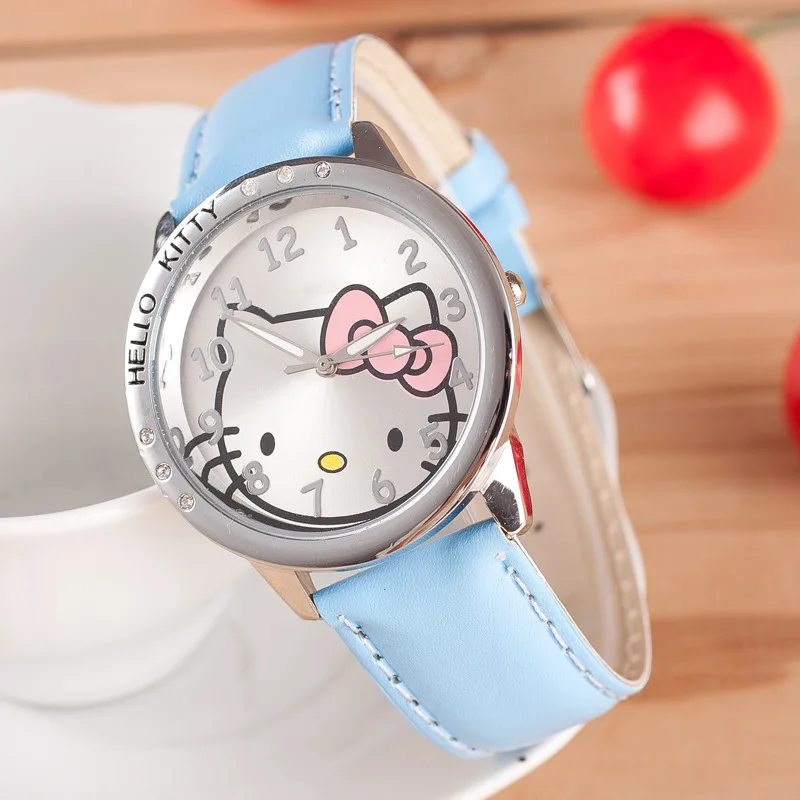 Новые детские часы hello kitty для девочек кварцевые с кожаным ремешком героями