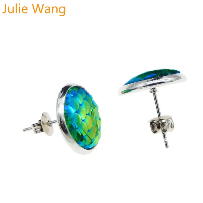 Женские Разноцветные серьги гвоздики Julie Wang 1 пара Русалка из смолы кабошон