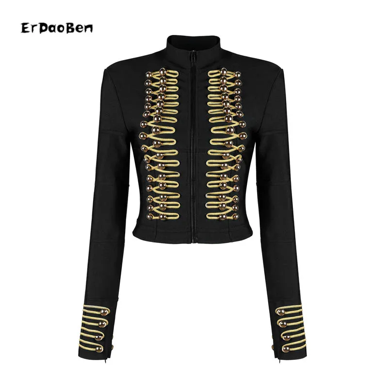 

Женская подиумная куртка ERDAOBEN, шерстяная куртка с золотыми пуговицами, стиль Наполеон H5365, модные, в стиле рок, панк