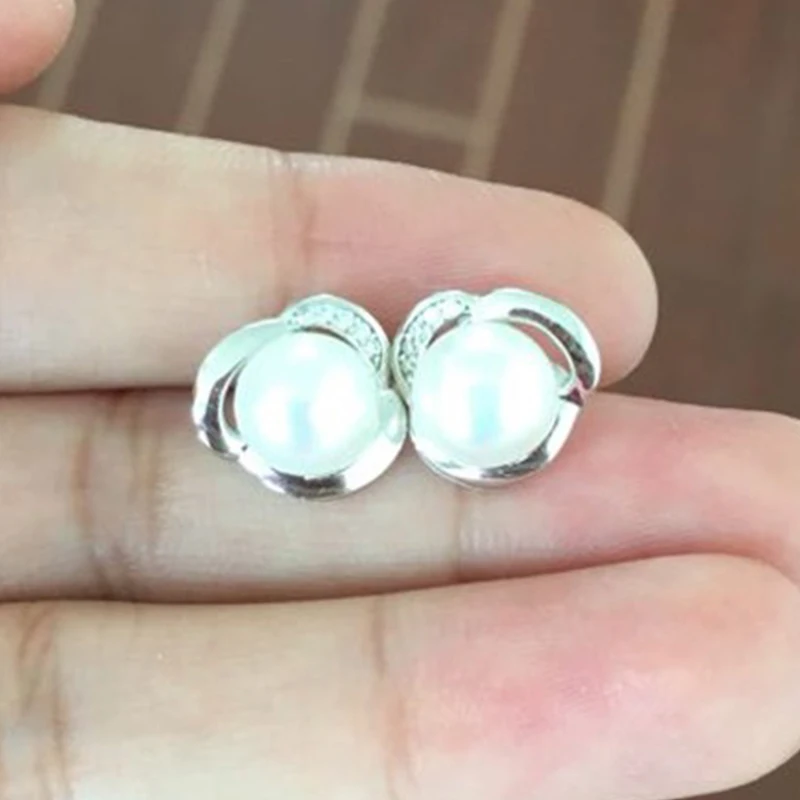 PEISENI 100% natural freshwater pearl stud earrings 7-8 MM Real Pearl 925 Sterling Silver Jewelry For Women Best Gifts | Украшения и