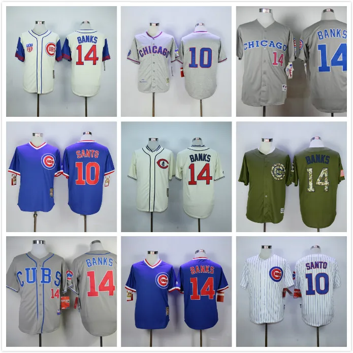 10 Рон Санто 14 Эрни Банки возврат Джерси белый синий серый желтый| |