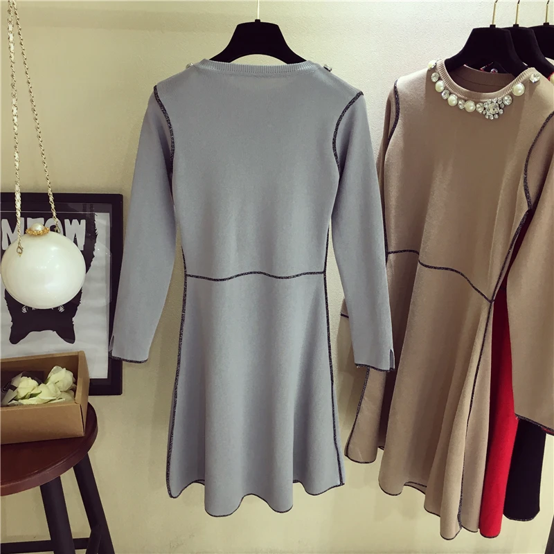 Женское трикотажное платье с длинным рукавом со стразами|dress for|dress for womenknitted dress |