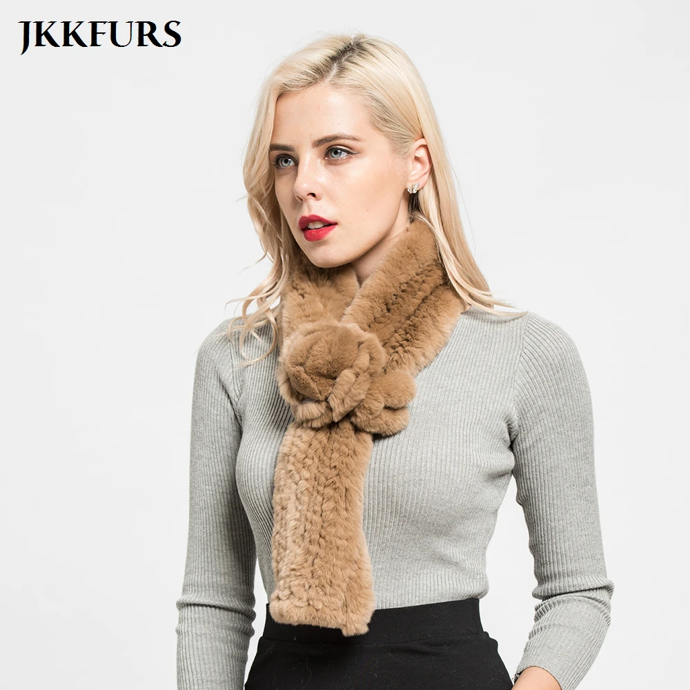 2019 Ladies Real Rex Rabbit Fur Scarf Genuine Natural Fluffy Fashion Style Floral Decoration Shawls Winter Muffler S7094 |