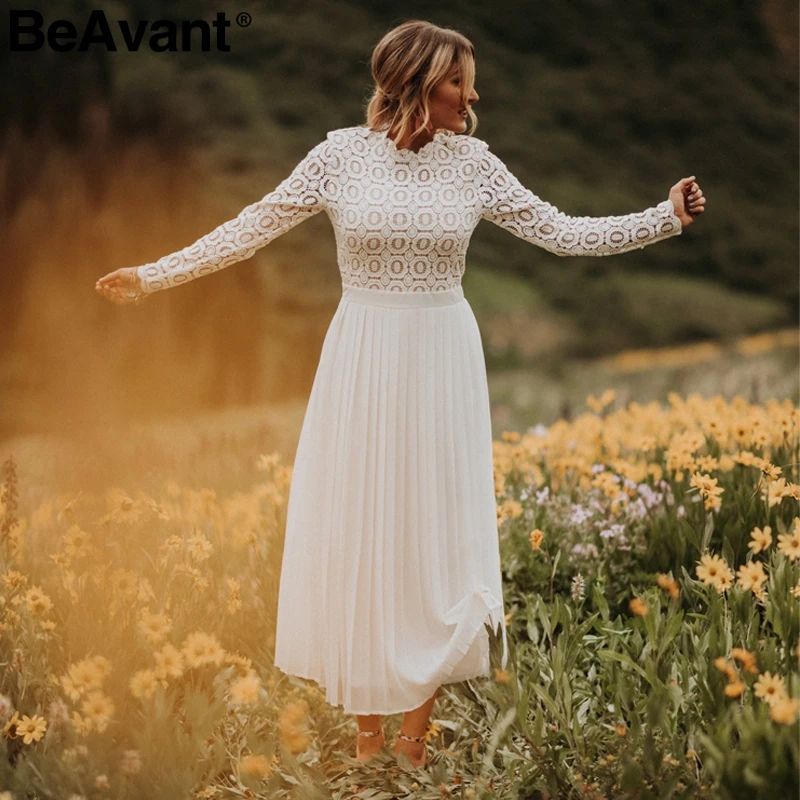 Фото BeAvant Просто элегантно кружевное платье для женщин вышивка плиссированные с