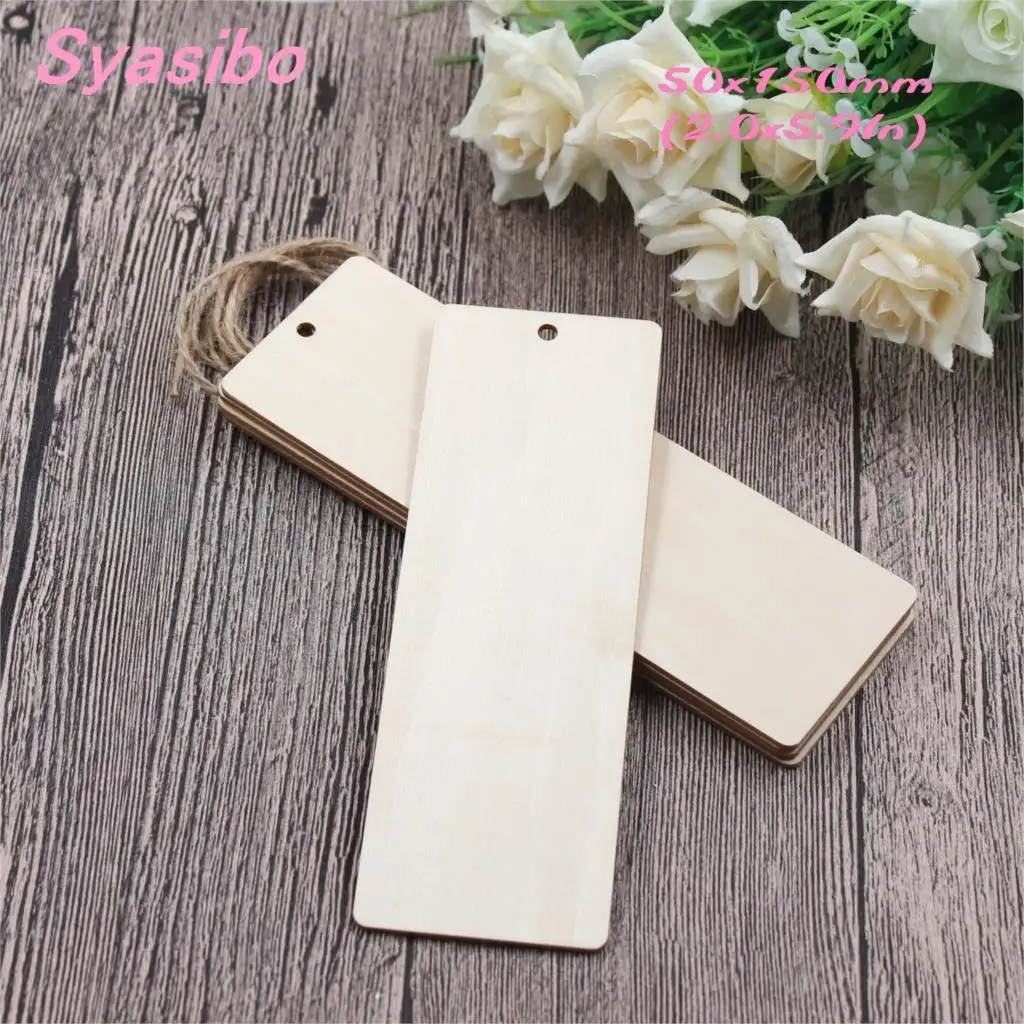 

(10pcs/lot) 50mmx 150mm Blank plywood bookmark tags labels wedding decorations wooden with string hanging-CT1569