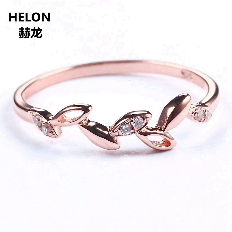 Leaf Solid 14k Rose Gold Natural Diamonds Engagement Ring Wedding Anniversary Band Fine Jewelry Women Trendy | Украшения и