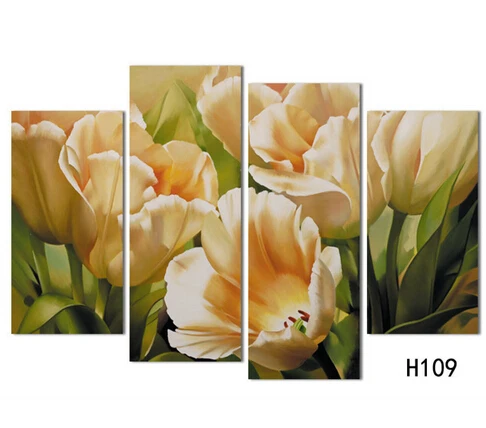 Модная Настенная картина на 4 панели маслом холсте картины с цветами тюльпанов