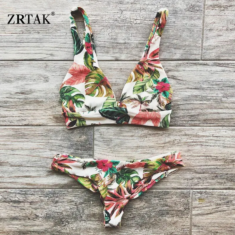 Zrtak сексуальное бикини с принтом в виде листьев Ретро стиль тропическая пальма