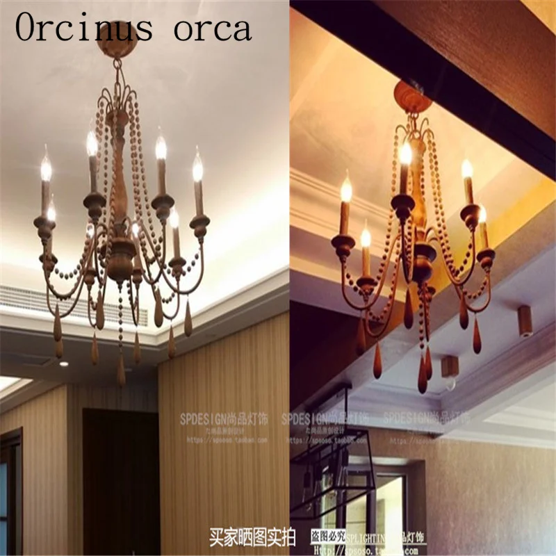 French garden logs chandeliers living room dining bedroom American Creative wooden beads retro Chandelier free shipping | Лампы и