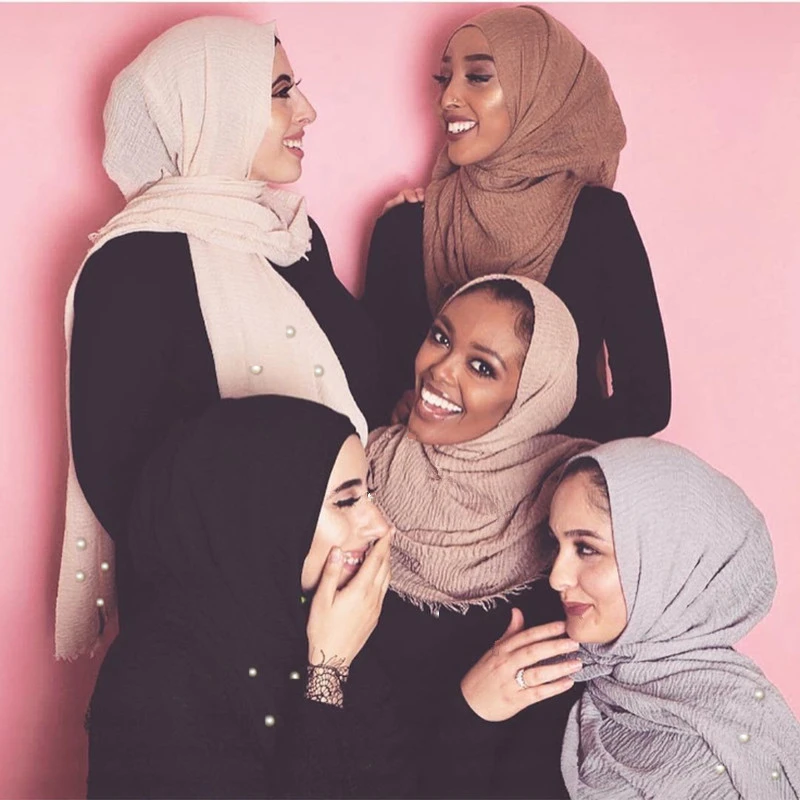 

VIIANLES хлопковый и льняной хиджабы для женщин, жемчужный женский однотонный длинный платок, головной платок, женский шарф, простой хиджаб, мус...