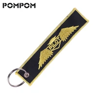 pompom fashion light yellow pilot key ring chain for aviation gifts oem key chains aviation safety tag embroidery keychain